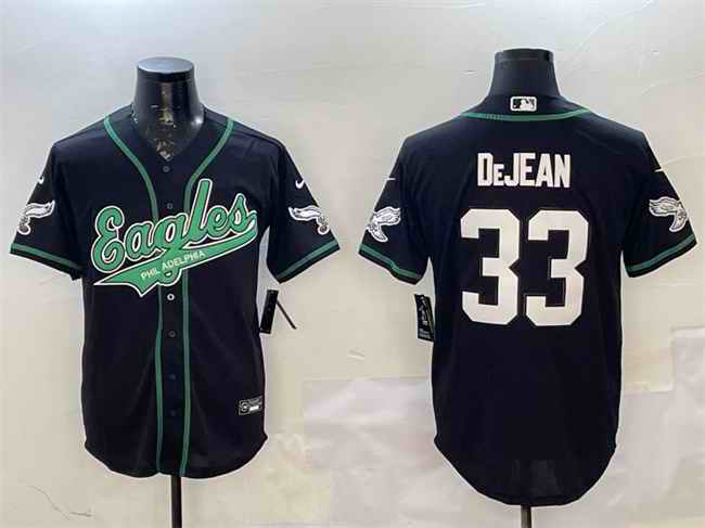 Men's Philadelphia Eagles #33 Cooper DeJean Black Cool Base Stitched Baseball Jersey